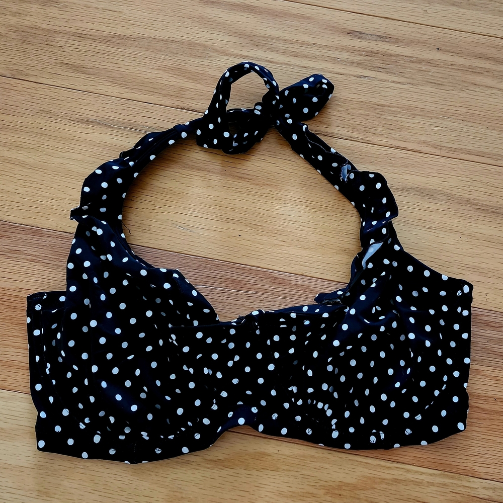 Polka Dot Bikini Top - Black and White